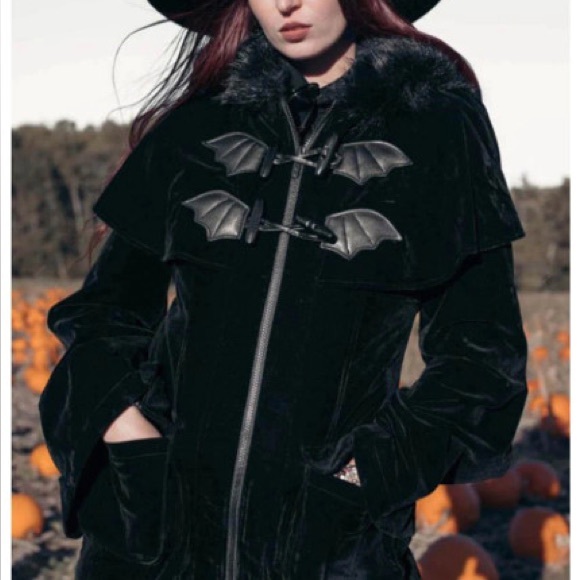 Killstar Jackets & Blazers - Killstar night fever bat black winter coat with hood size Large brand new